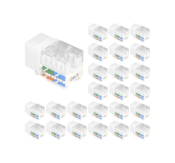 SKU-000096g00711 - Vce Cat6 RJ45 Keystone Jack Insert UL Listed 25-Pack, 90 Degree Punch Down Keystone Jack Adapter Slim Profile - Amazon Link ASIN_B07L8C3F6C