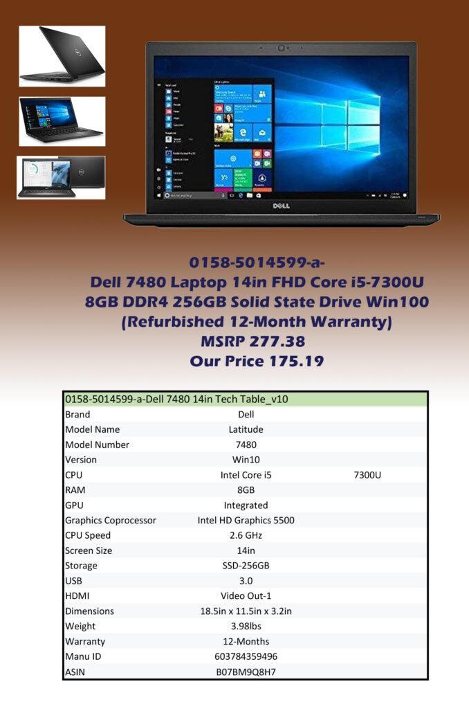 0158-5014599-a-Dell 7480 Laptop 14in FHD Core i5-7300U 8GB DDR4 256GB SSD Win10 (Refurbished 12-Month Warranty)i